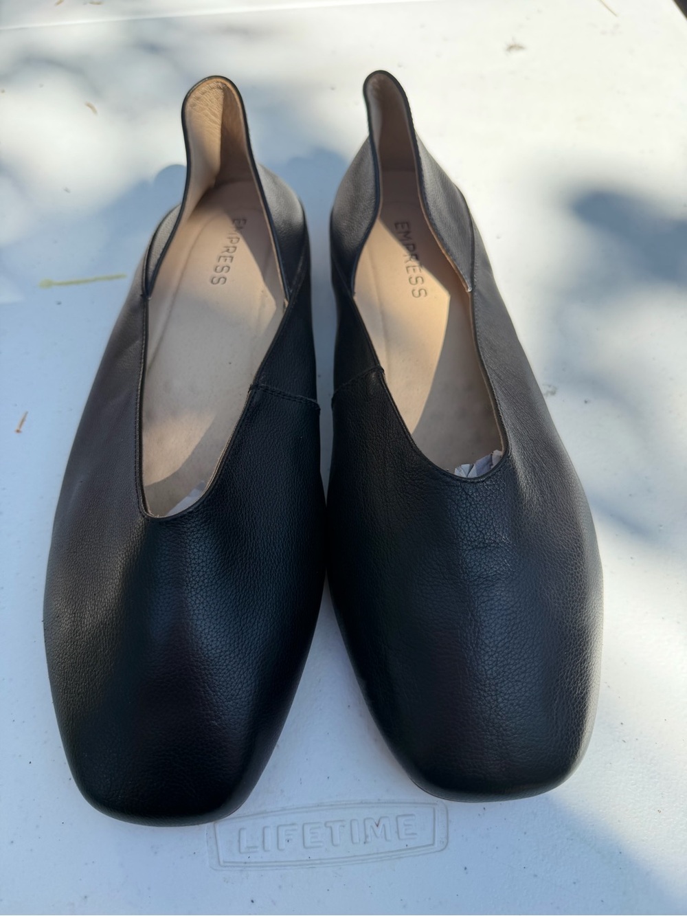 Empress Australia Black Leather Square Toe Flats Size EU 43W / US 12 Wide NWOT